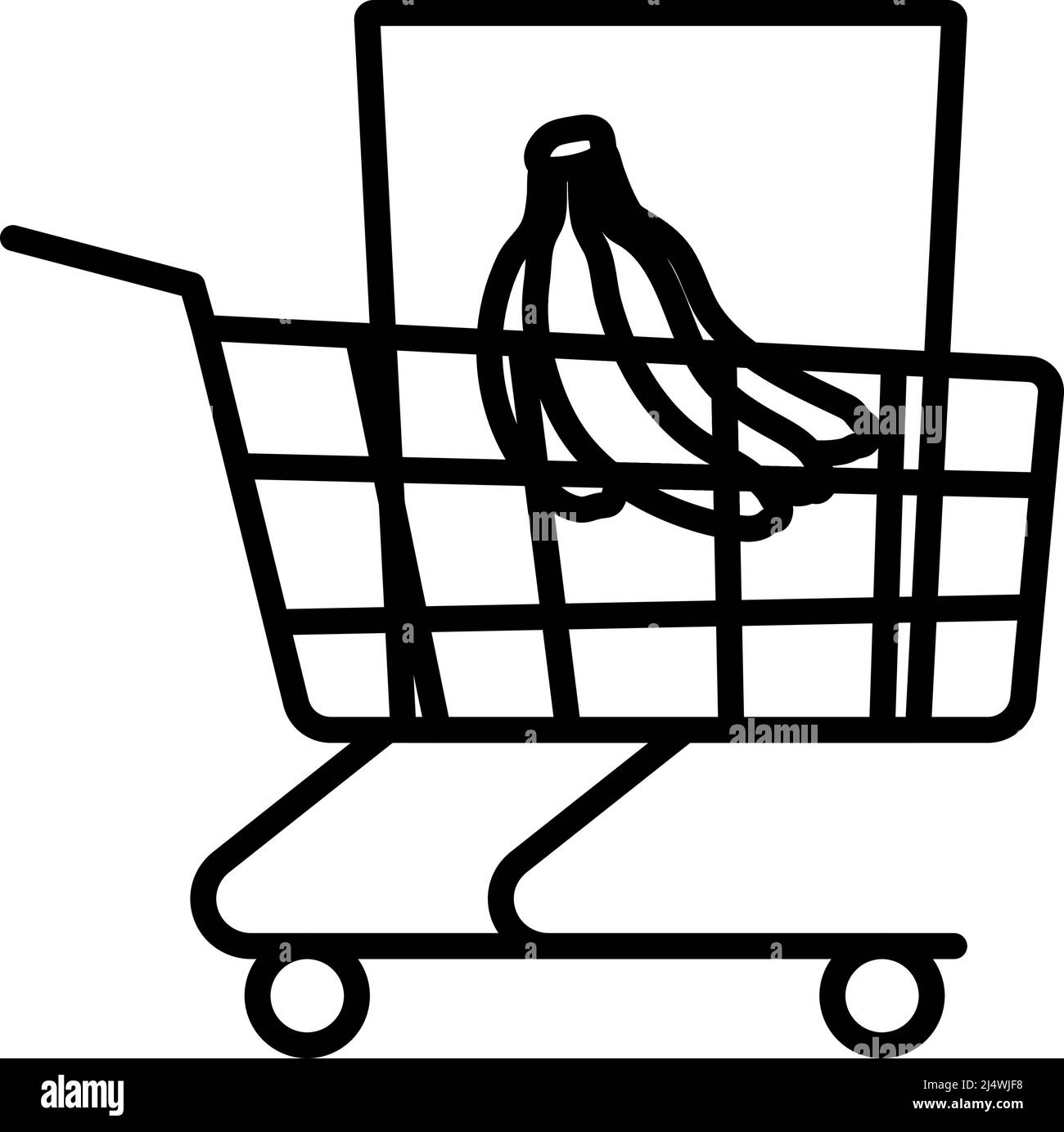 Shopping Cart With Bag Of Food Icon. Bold outline design with editable stroke width. Vector Illustration. Stock Vector