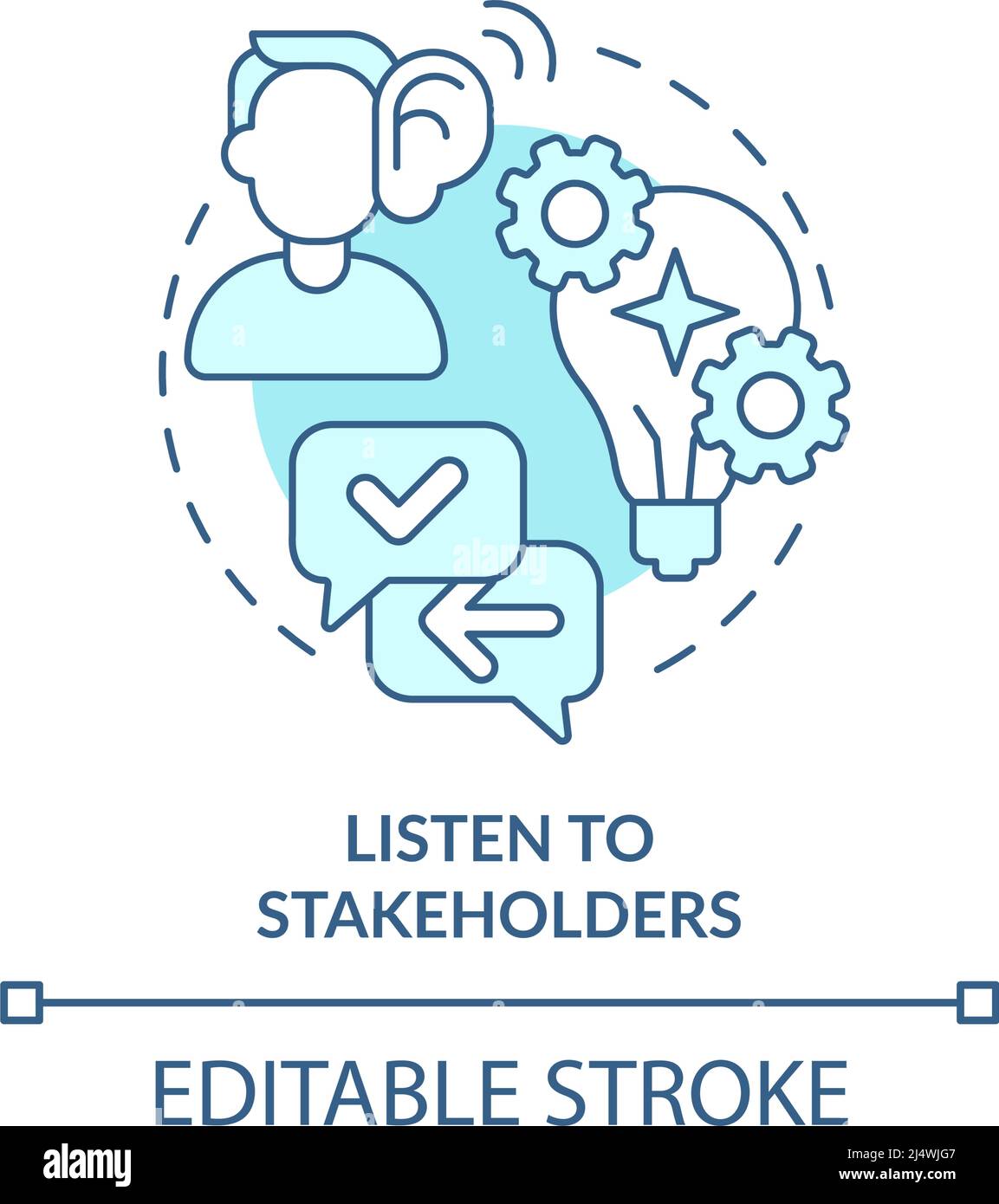 Listen to stakeholders turquoise concept icon Stock Vector