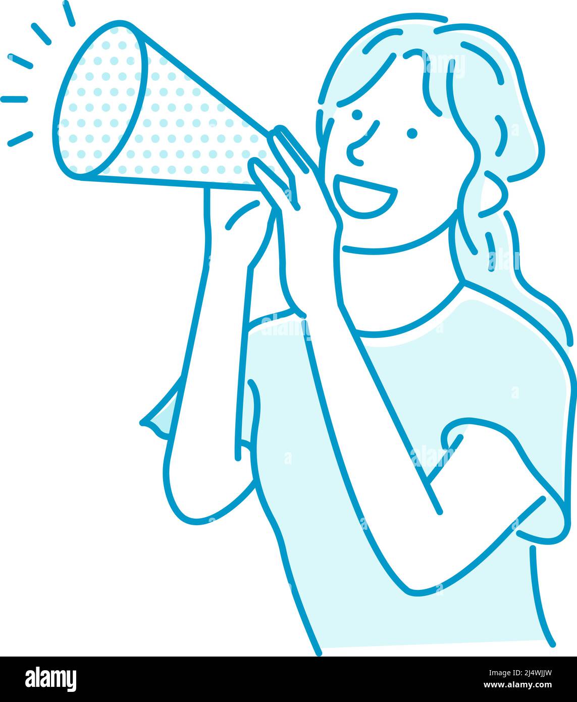 Vector illustration of a young woman making a loud voice using a megaphone Stock Vector