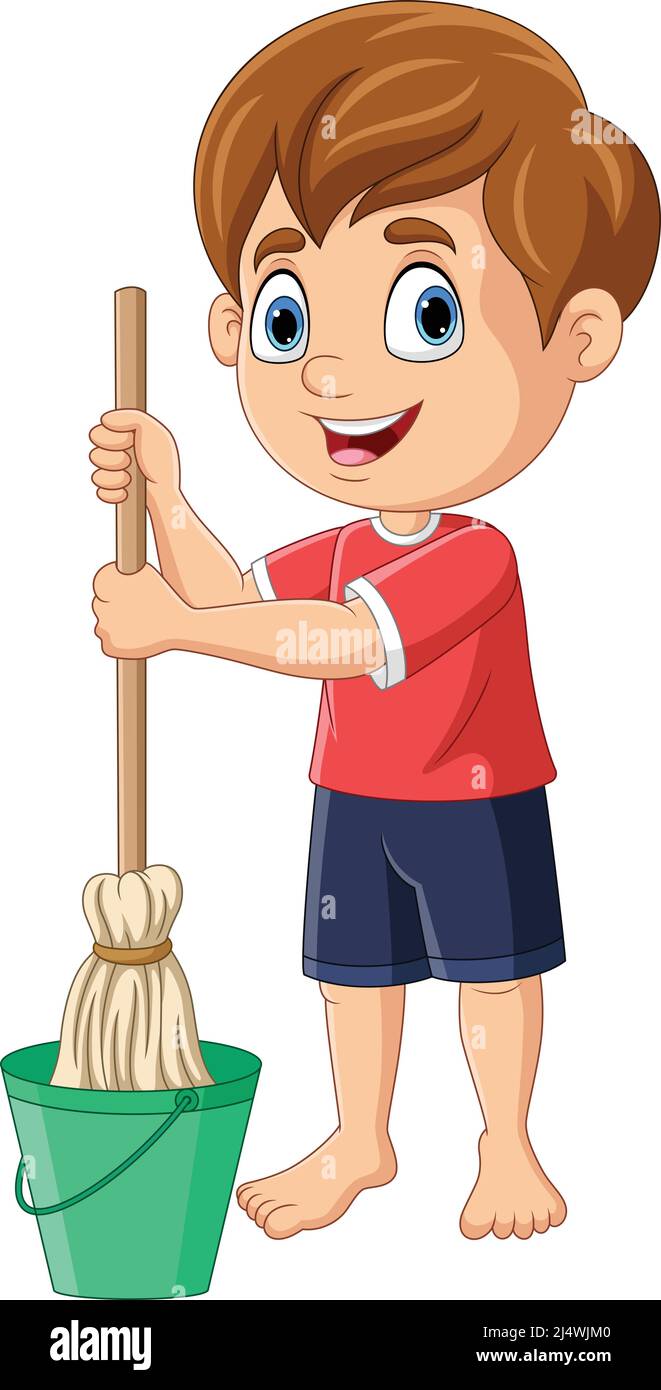 Cartoon little boy mopping the floor Stock Vector Image & Art - Alamy