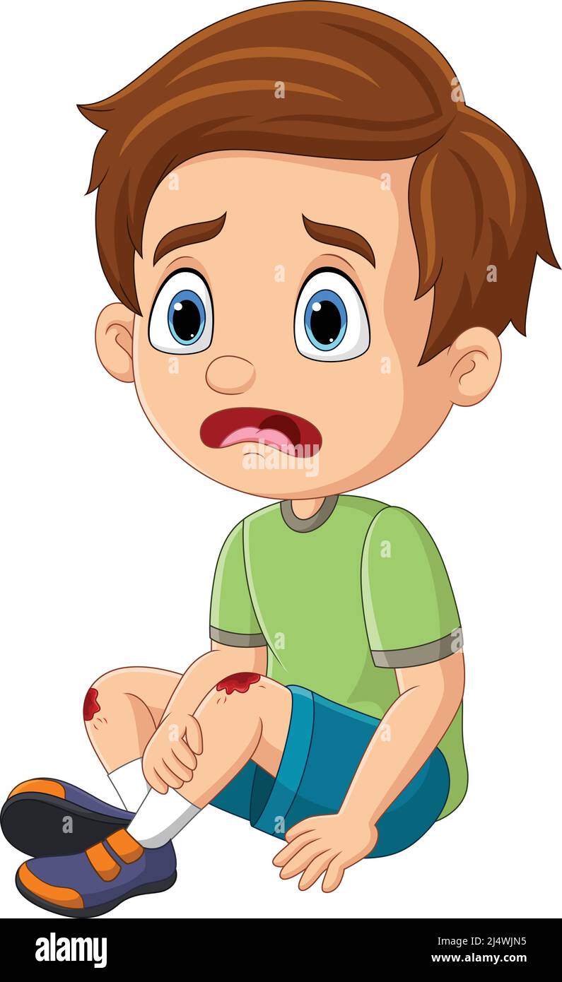 Cartoon little boy crying with scraped knee Stock Vector Image & Art - Alamy