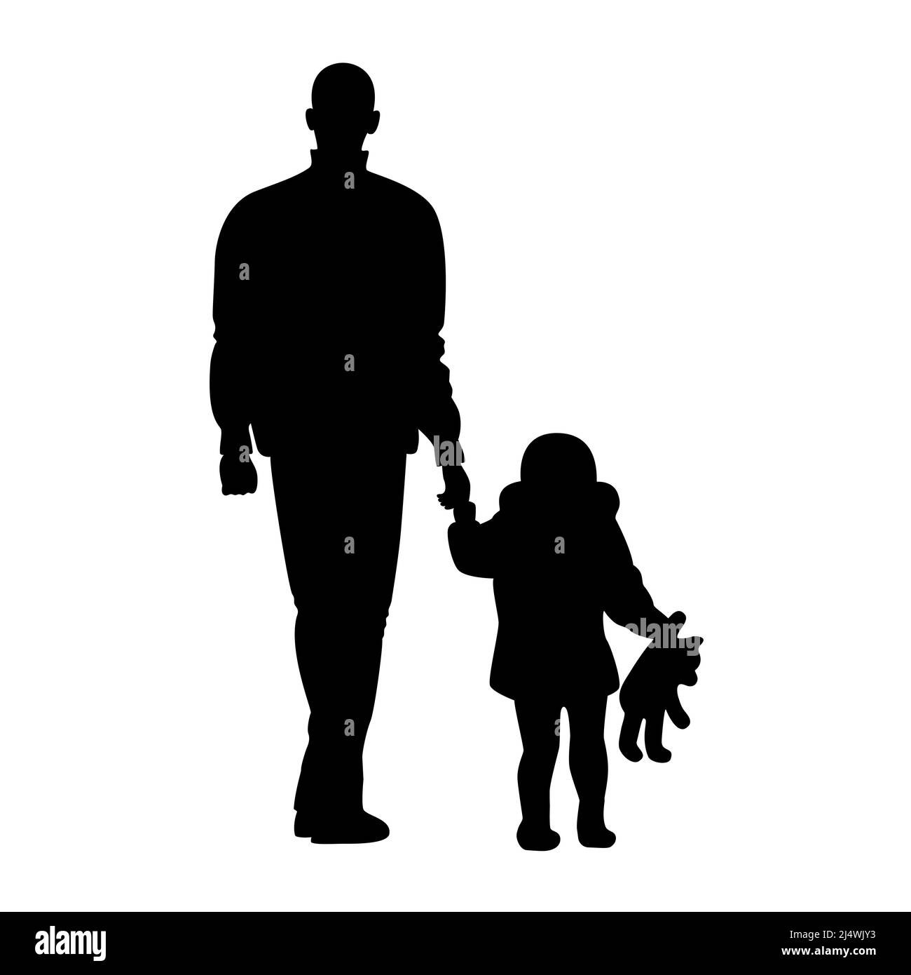 Silhouette dad with daughter walking vector illustration Stock Vector