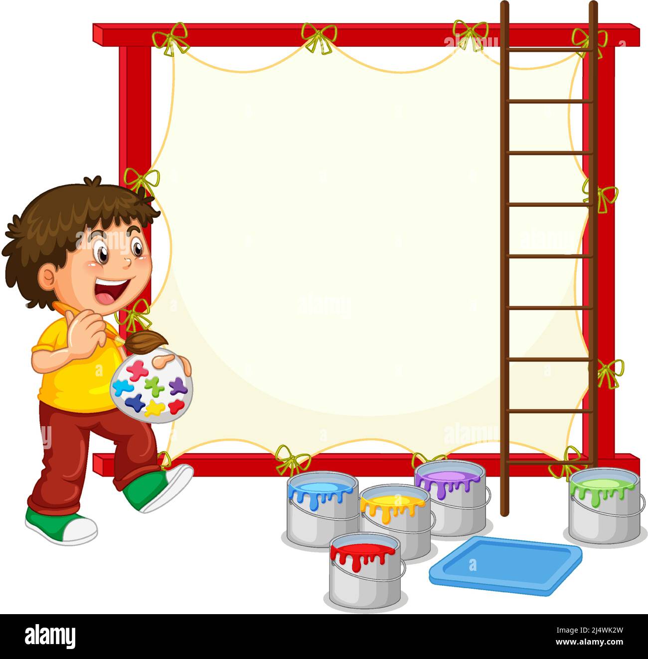 Board template with boy and paints illustration Stock Vector Image ...
