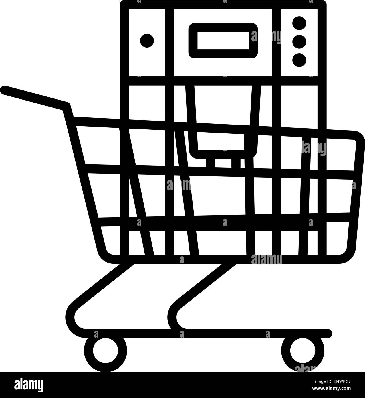 Shopping Cart With Cofee Machine Icon. Bold outline design with