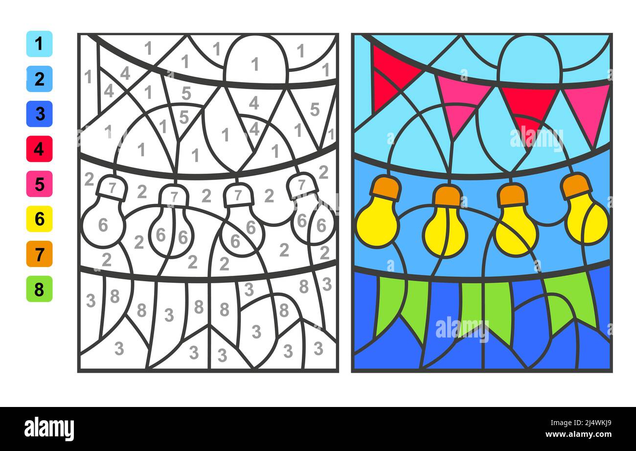 Garland. Color by numbers. Puzzle game for children education, colors