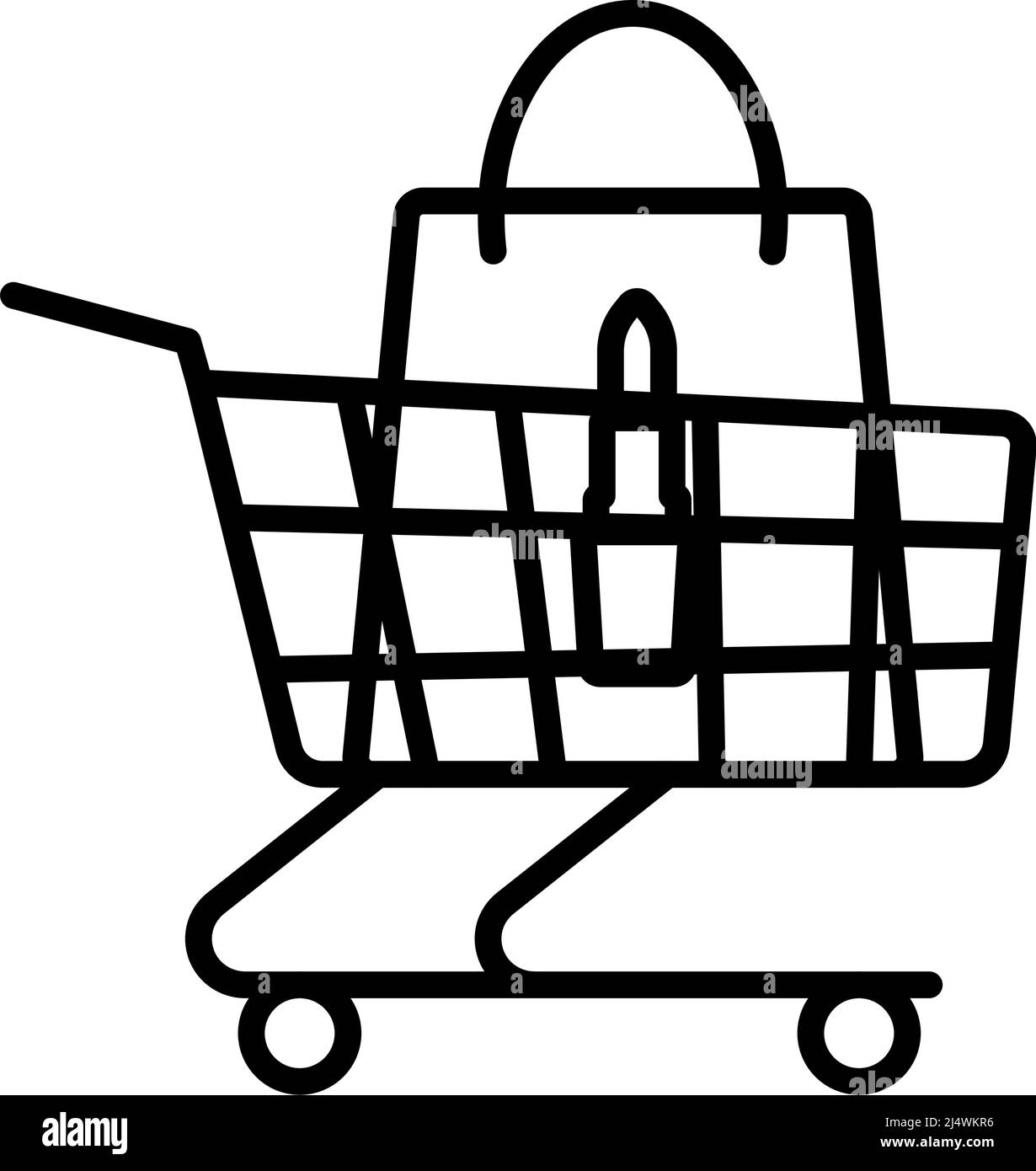 Shopping Cart With Bag Of Cosmetics Icon. Bold outline design with