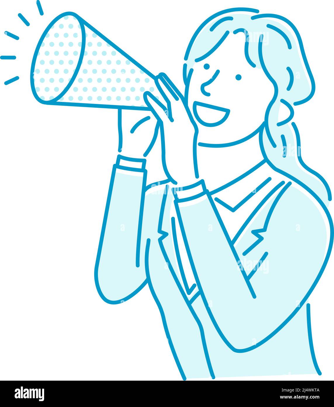 Vector illustration of a young businesswoman making a loud voice using a megaphone Stock Vector