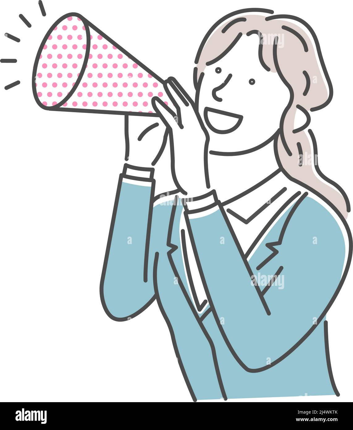 Vector illustration of a young businesswoman making a loud voice using a megaphone Stock Vector