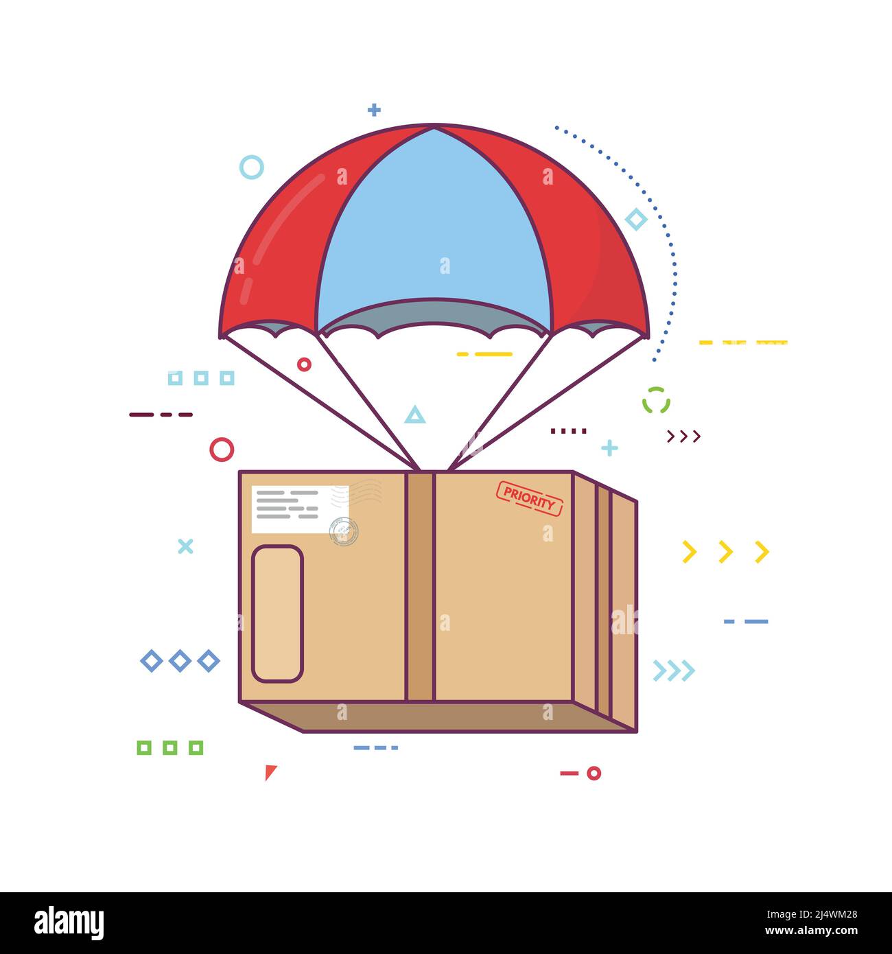 Pakage box with parachute line style Stock Vector