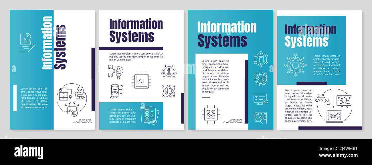 Managing information systems cyan brochure template Stock Vector