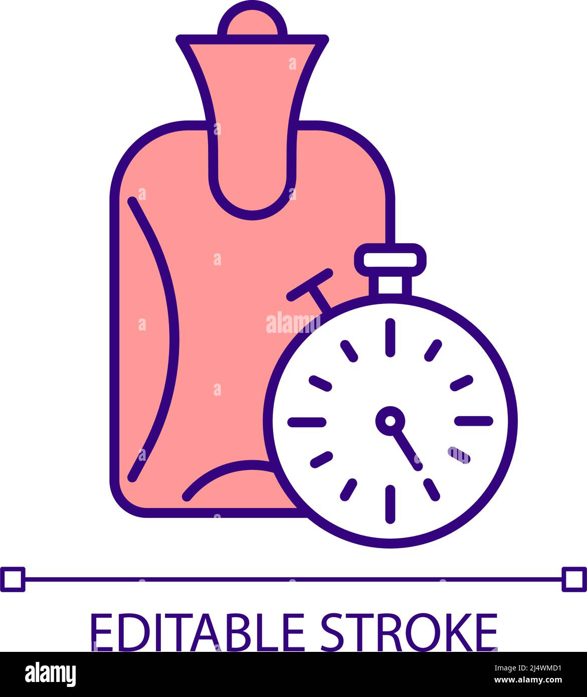 Keeping warm with hotwater bottle for long time RGB color icon Stock