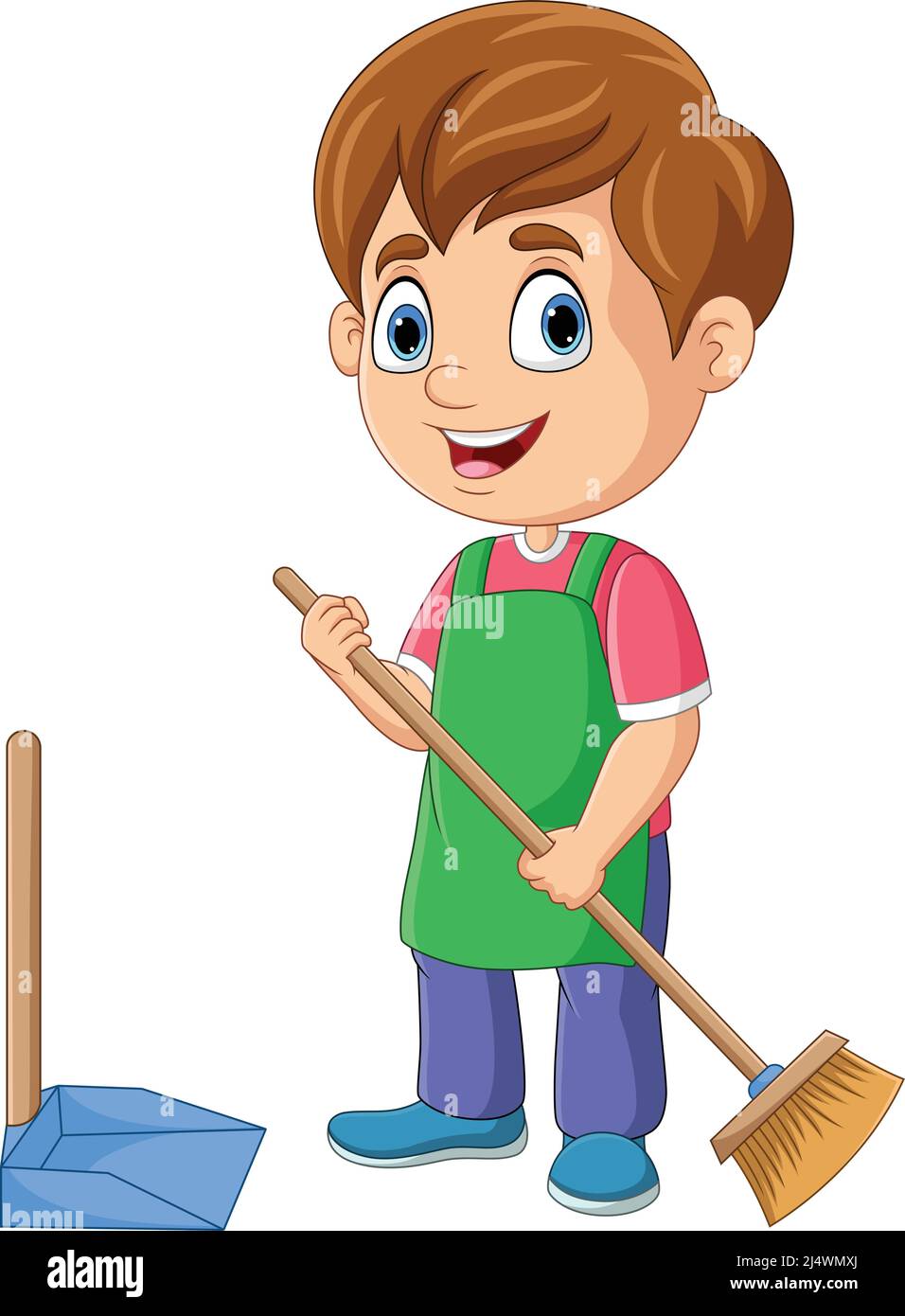 Cartoon little boy sweeping the floor Stock Vector Image & Art - Alamy