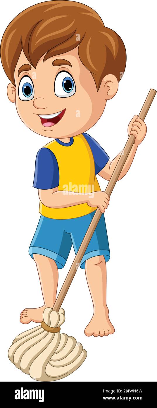 Cartoon little boy mopping the floor Stock Vector Image & Art Alamy
