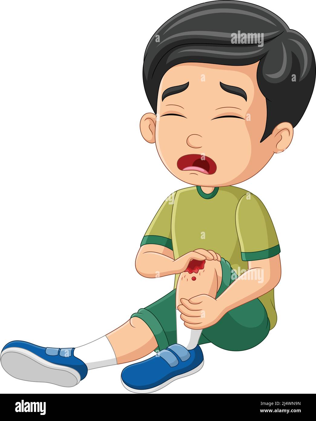 Cartoon little boy crying with scraped knee Stock Vector Image & Art