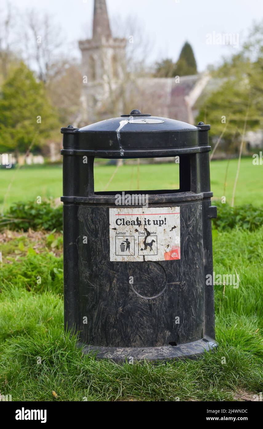 A litter and dog mess bin at Stanmer Park , Brighton this morning Sussex UK Stock Photo