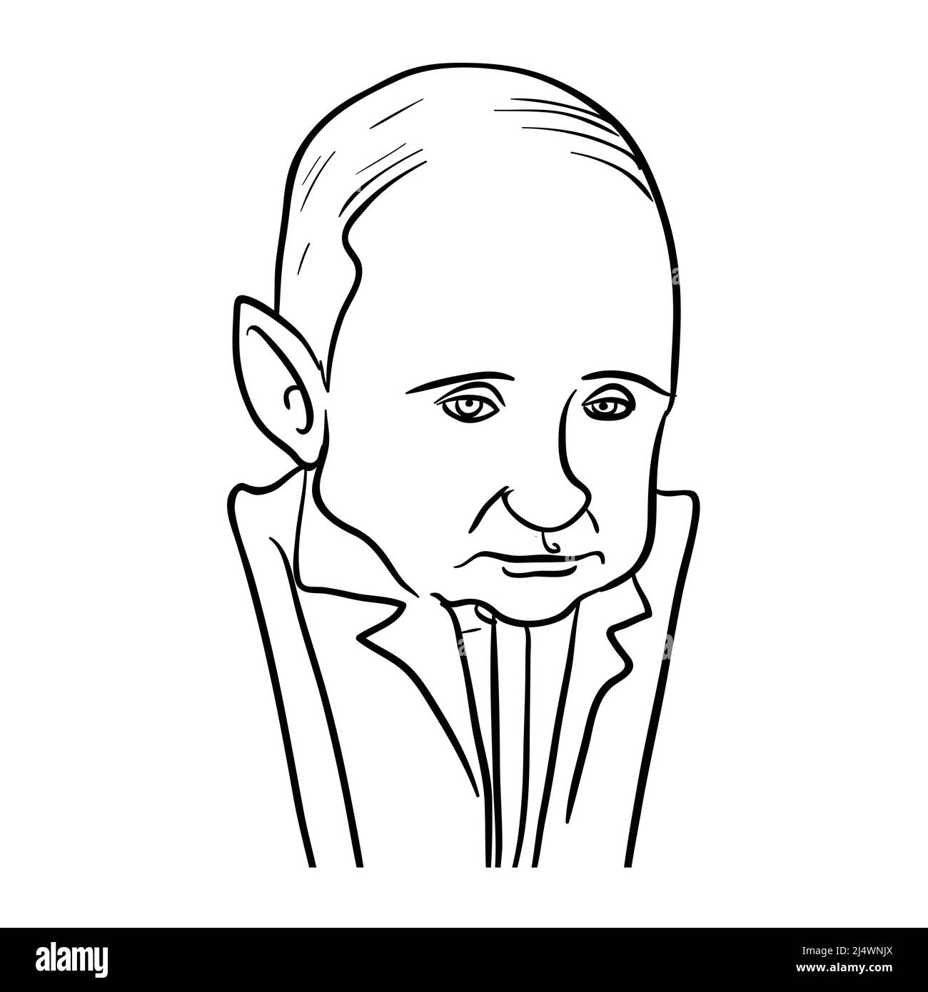 Vladimir Putin-caricature-line art , Vladimir Putin Caricature Illustration Stock Vector