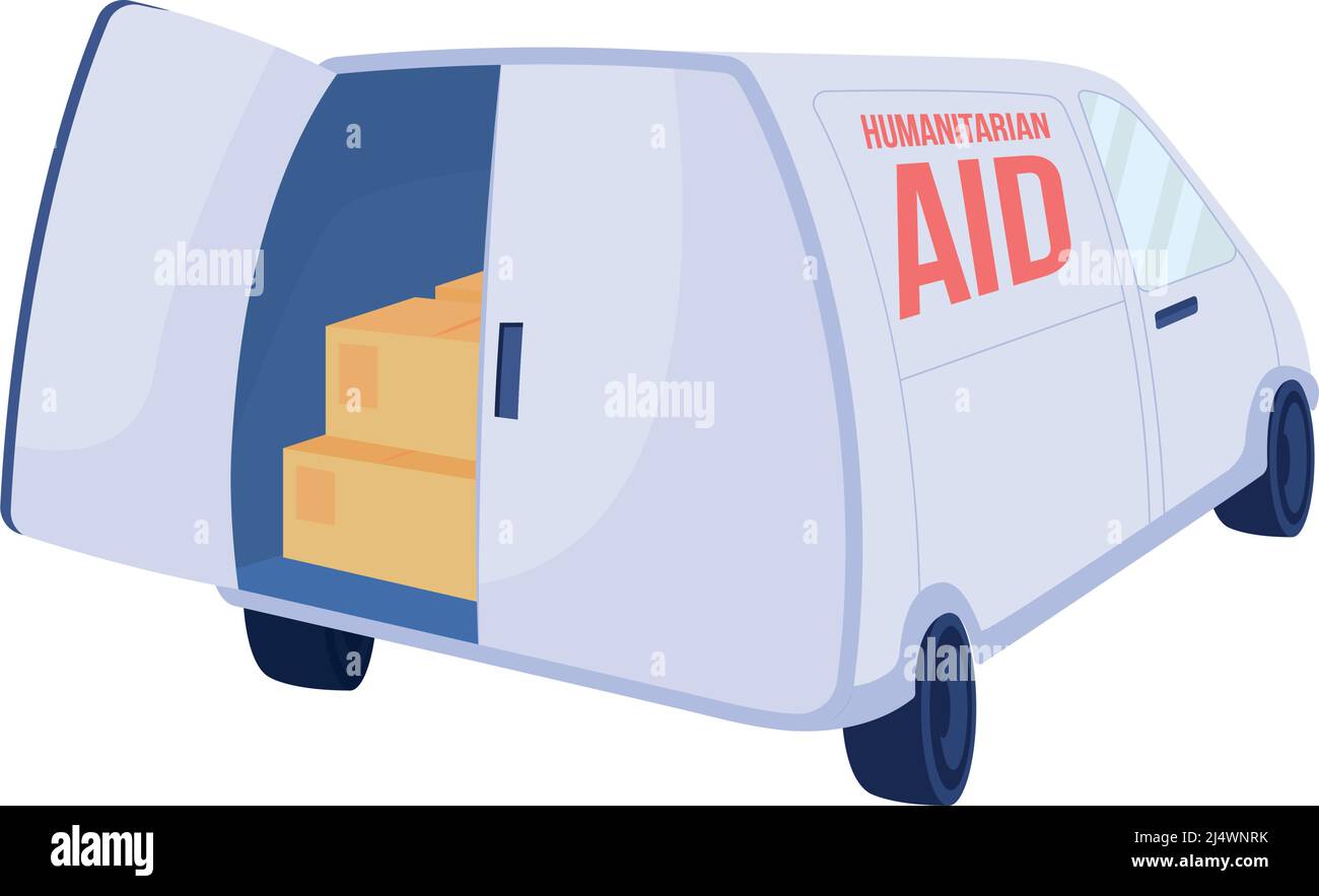 Truck with humanitarian aid semi flat color vector object Stock Vector