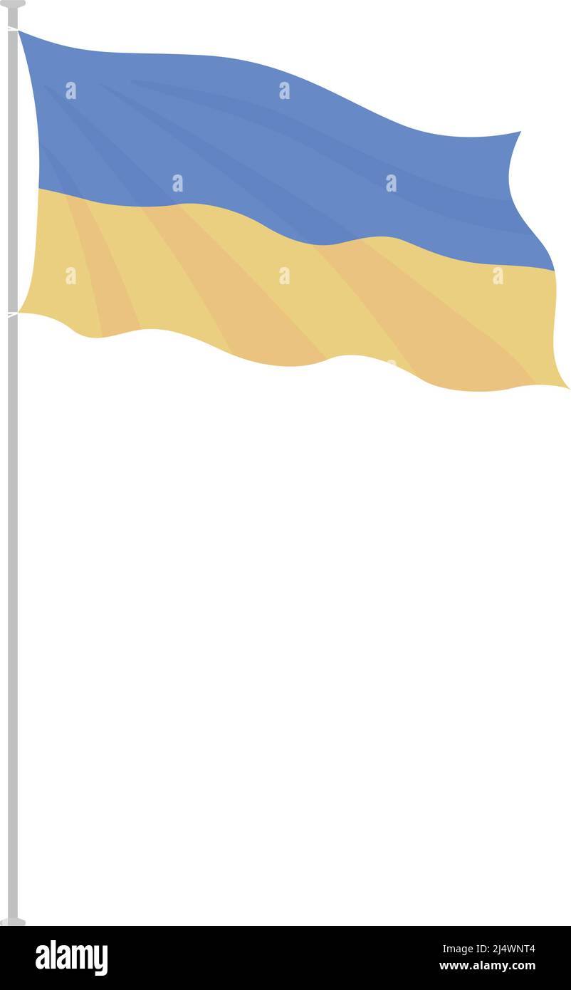 Waving ukrainian flag on pole semi flat color vector object Stock Vector