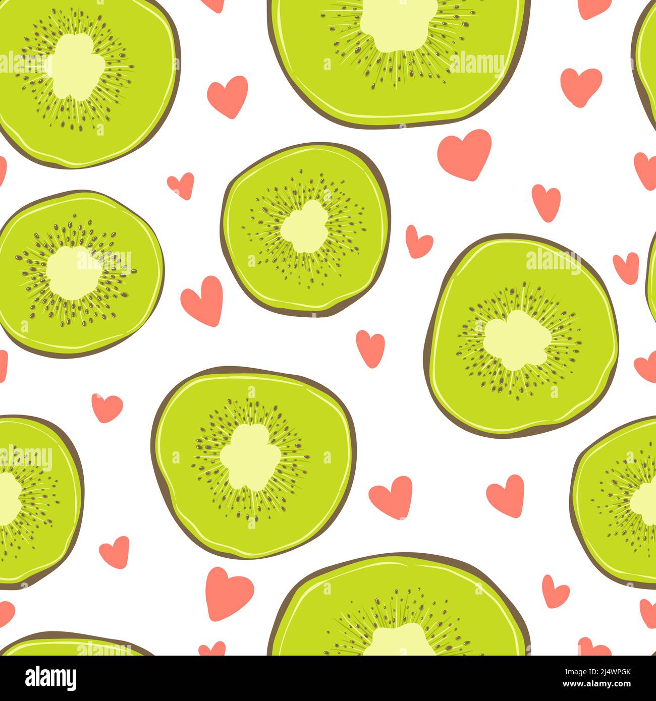 Seamless pattern fruit kiwi on white background, Vector backdrop. Kiwi slice Stock Vector