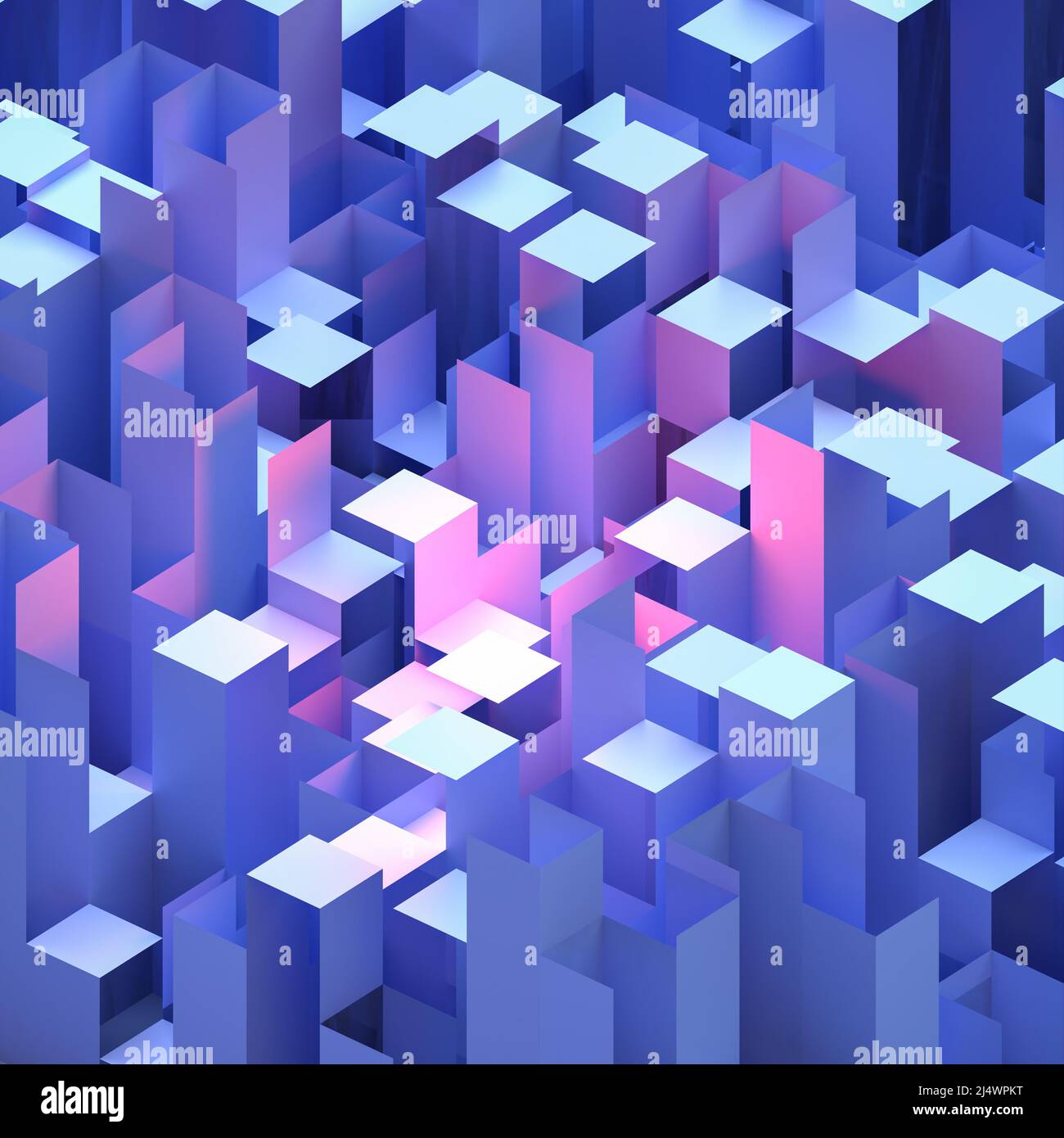Abstract background of blue isometric cuboids depicting a cityscape ...