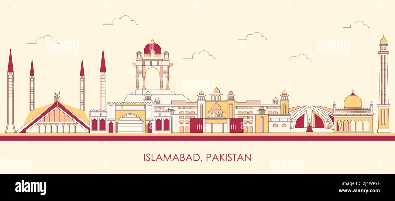 Cartoon Skyline panorama of city of Islamabad, Pakistan - vector illustration Stock Vector