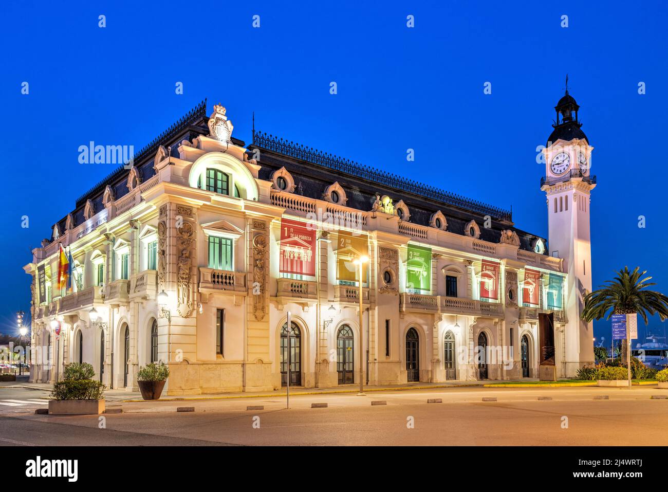 Edificio del Reloj, Marina Real Juan Carlos I (Juan Carlos I Royal Marine), Valencia, Valencian Community, Spain Stock Photo