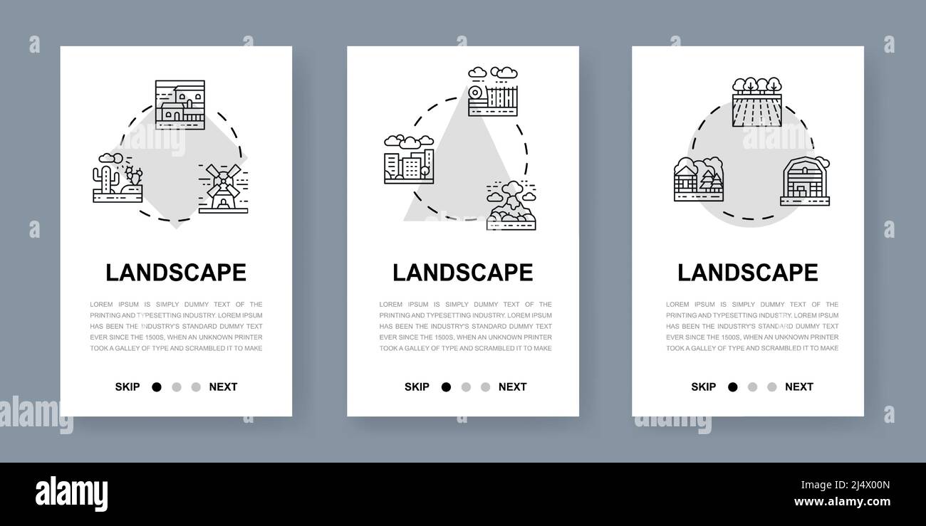 Landscape vertical app screens.  site design illustration. Bridge