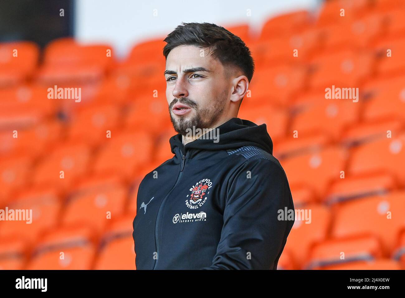 Owen Dale 7 of Blackpool arrives at Bloomfield Road Stock Photo Alamy