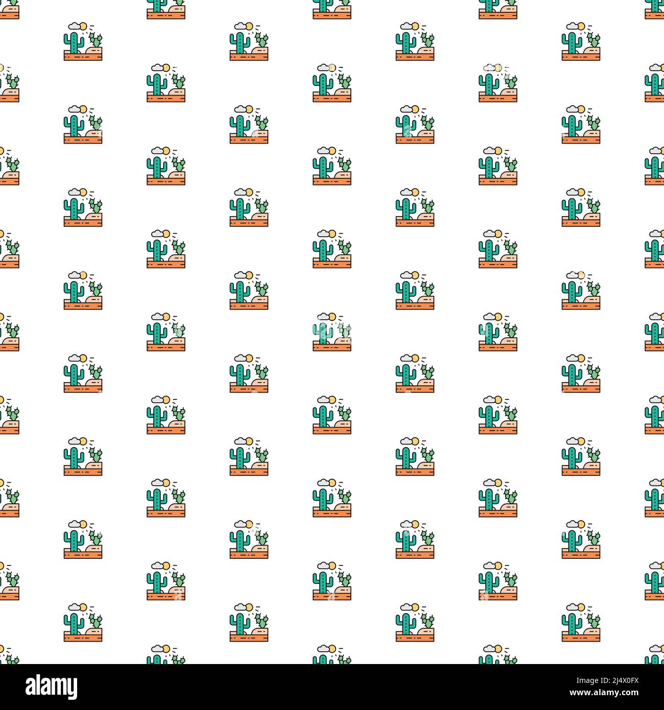 Vector desert landscape pattern with various icons. Symbol texture ...