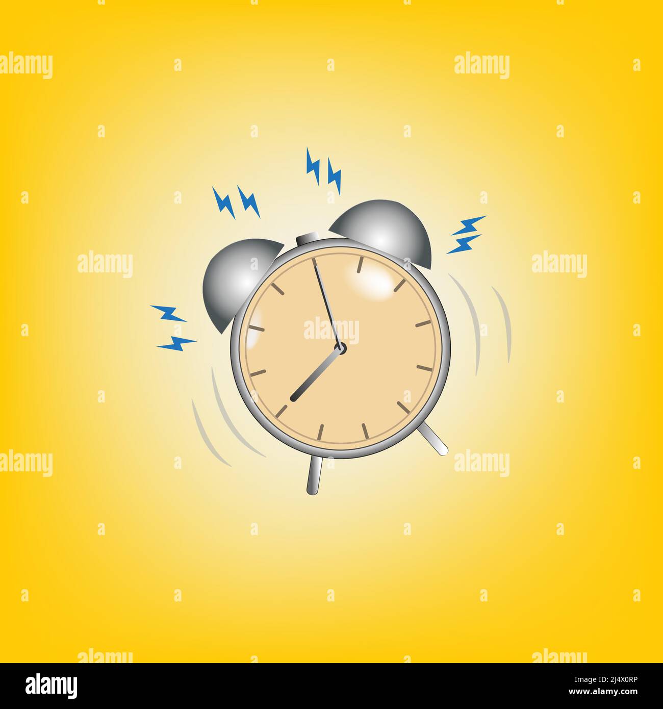vintage alarm clock is ringing. on a yellow background. vector ...