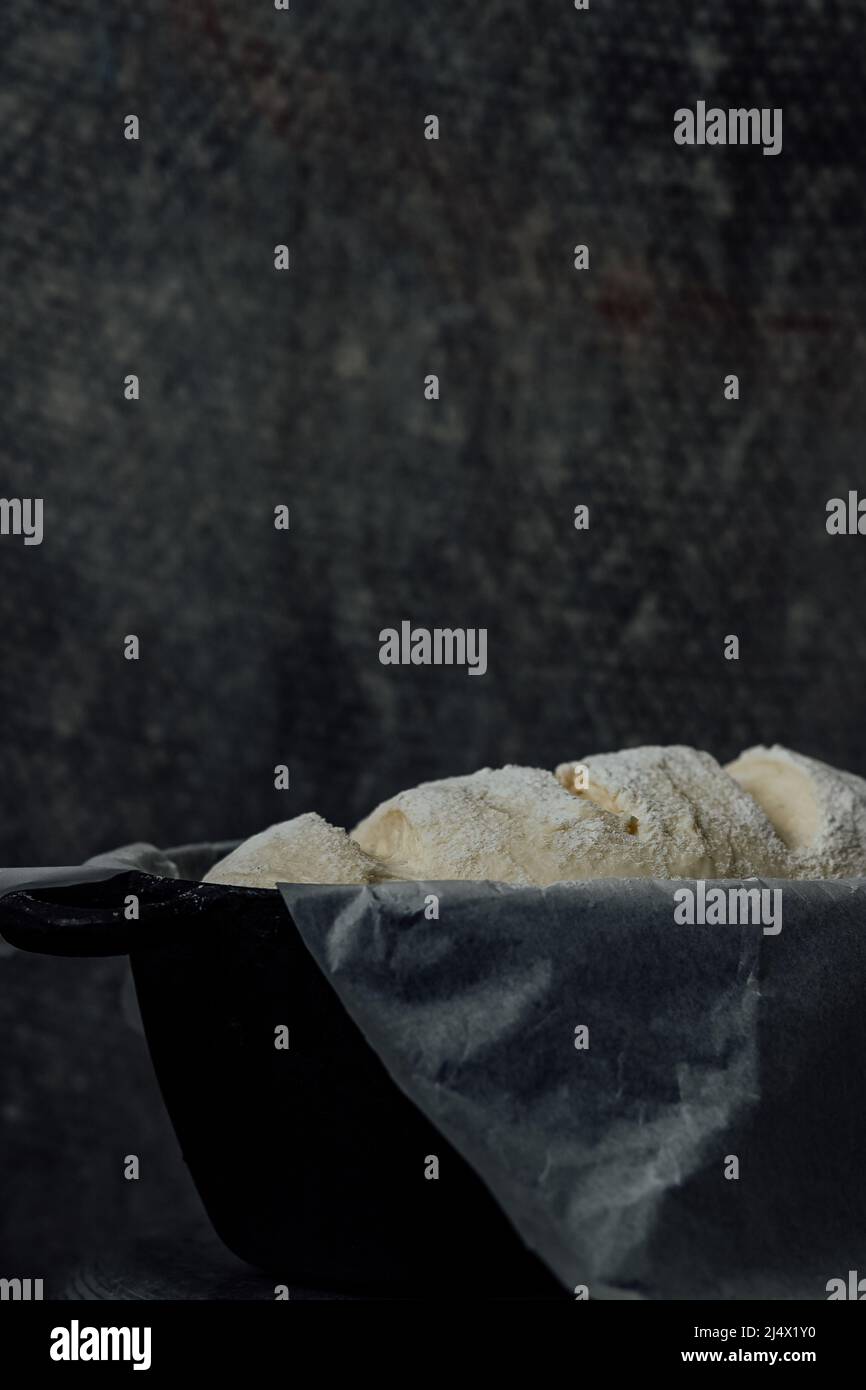 Raw bread dough in the mold ready for baking Stock Photo Alamy