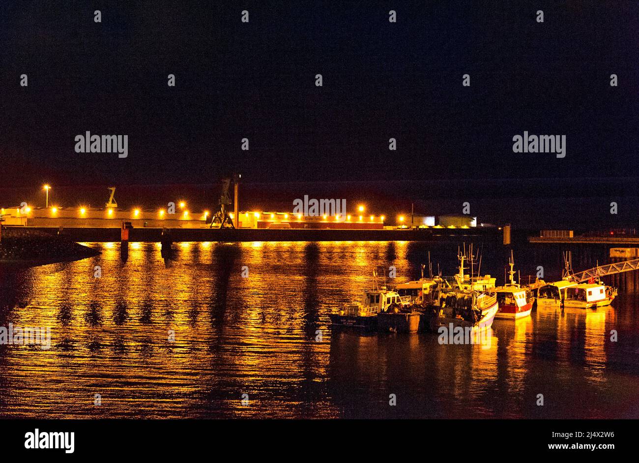 The fisher’s harbour of the Port of Le Havre at night, France Stock