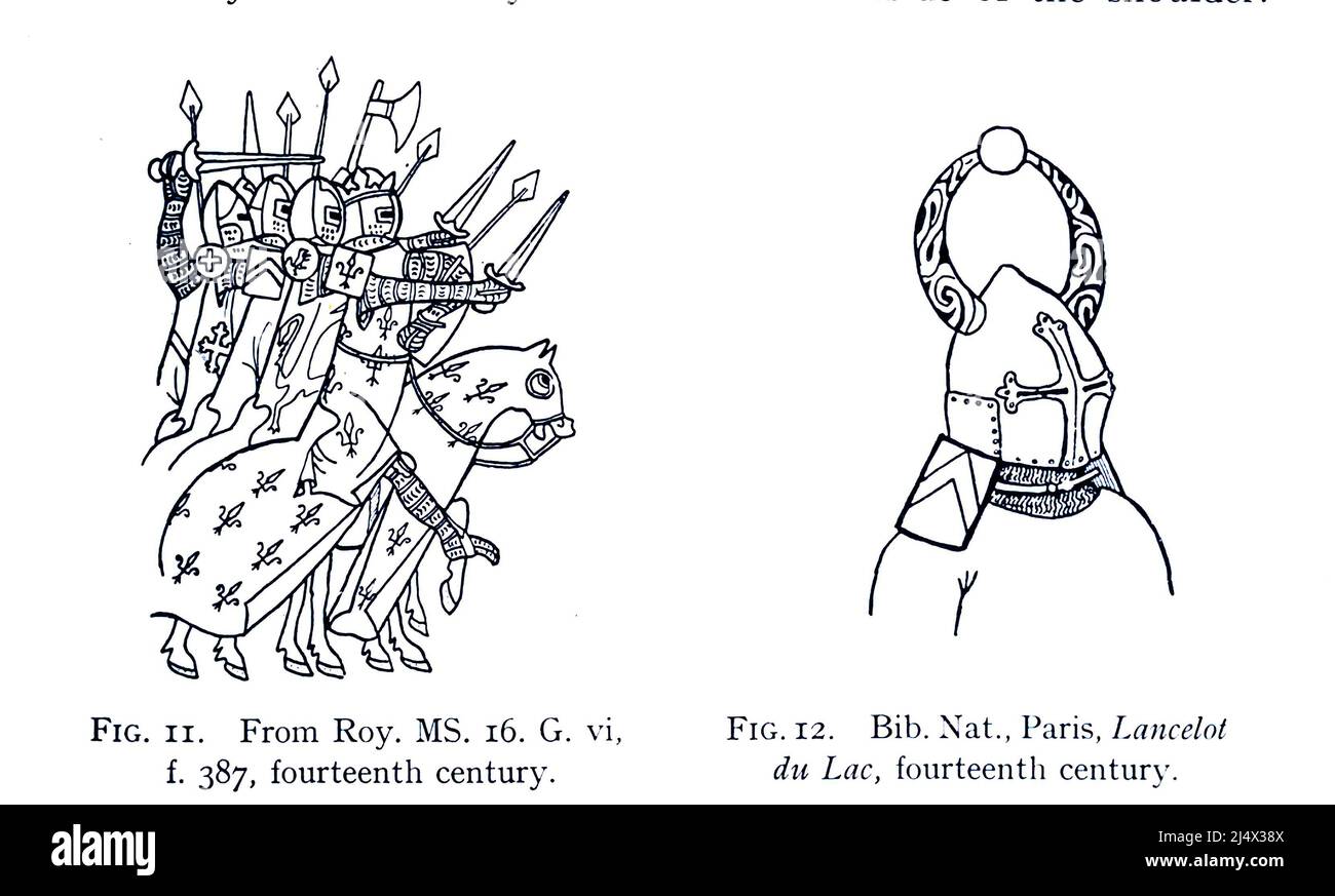 14th century illustration from the book ' Armour & weapons ' by Charles John Ffoulkes, Publisher