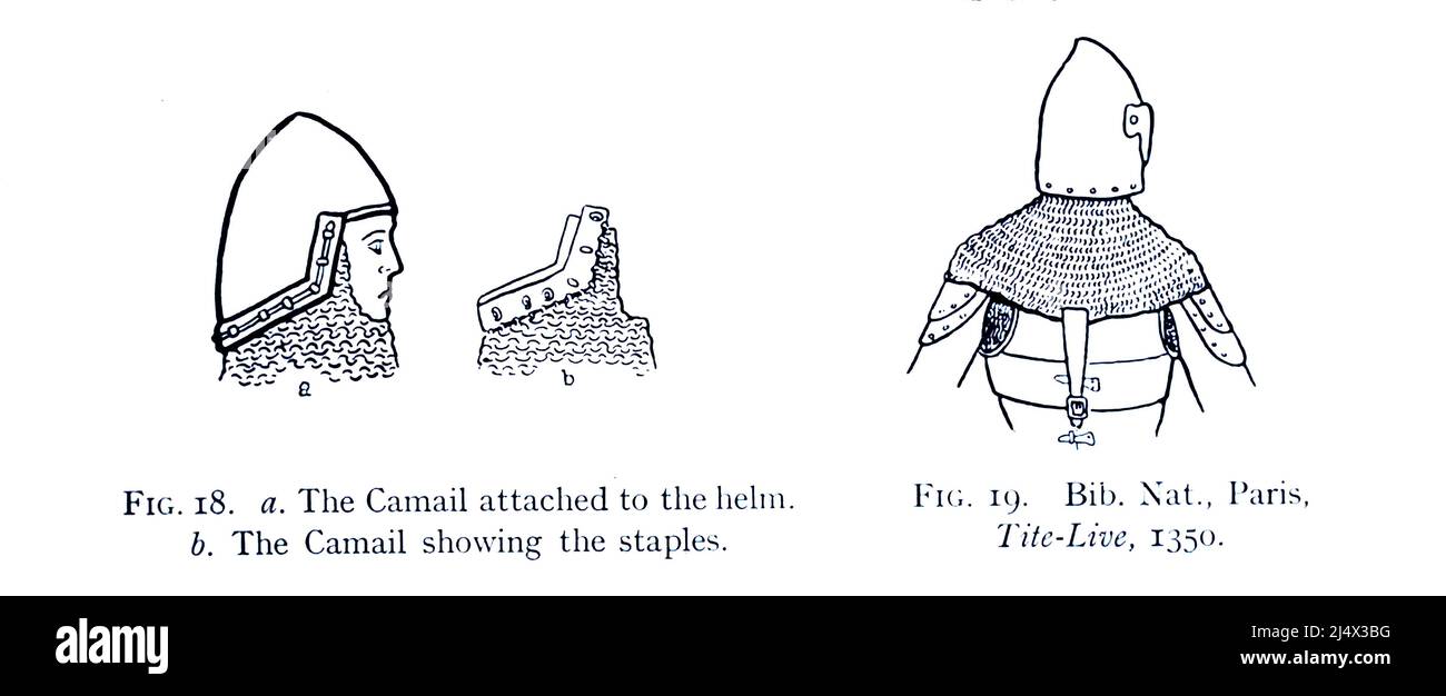 14th century Camail and Bib from the book ' Armour & weapons ' by Charles John Ffoulkes,  Publisher Oxford Clarendon press 1909 Stock Photo