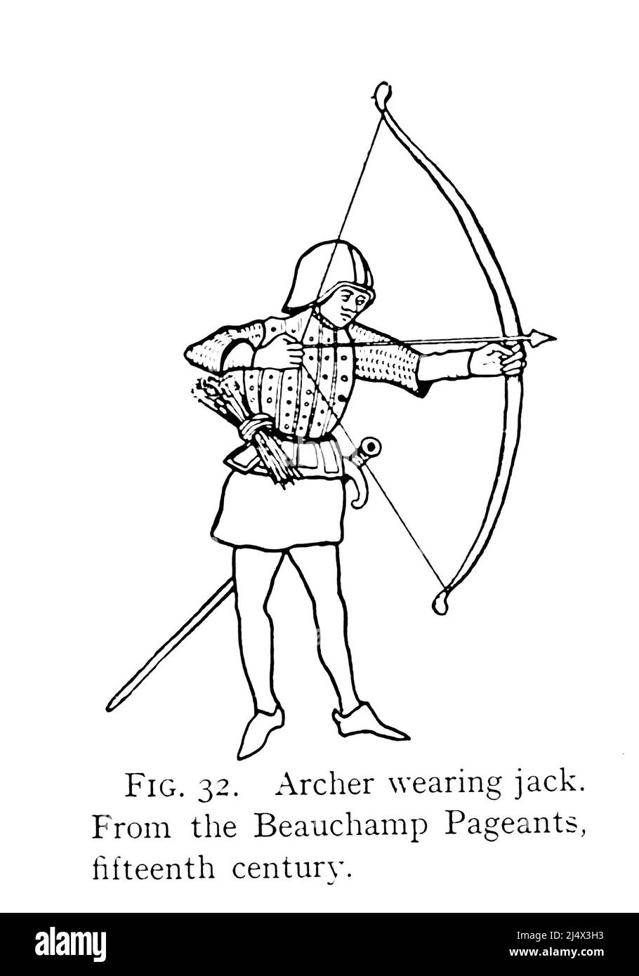 Archer wearing jack. From the Beauchamp Pageants, fifteenth century. from the book ' Armour & weapons ' by Charles John Ffoulkes,  Publisher Oxford Clarendon press 1909 Stock Photo