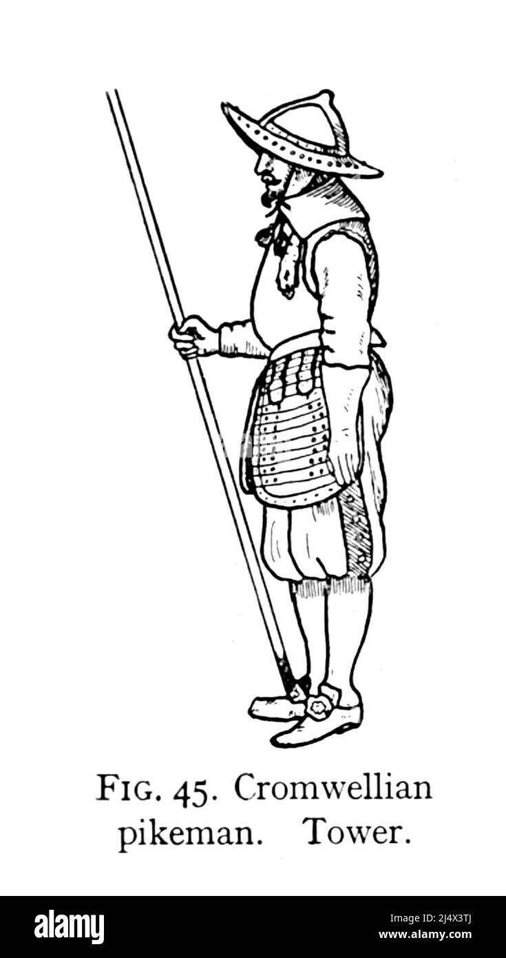 Cromwellian pikeman. from the book ' Armour & weapons ' by Charles John Ffoulkes,  Publisher Oxford Clarendon press 1909 Stock Photo