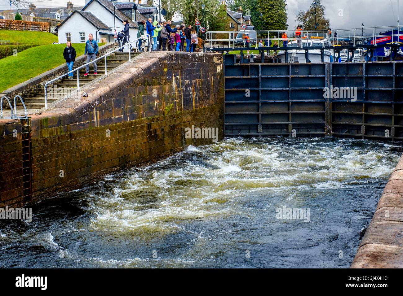 Water level changing in the locks at the Caledonian Canal, Fort Augustus, Scotland Stock Photo