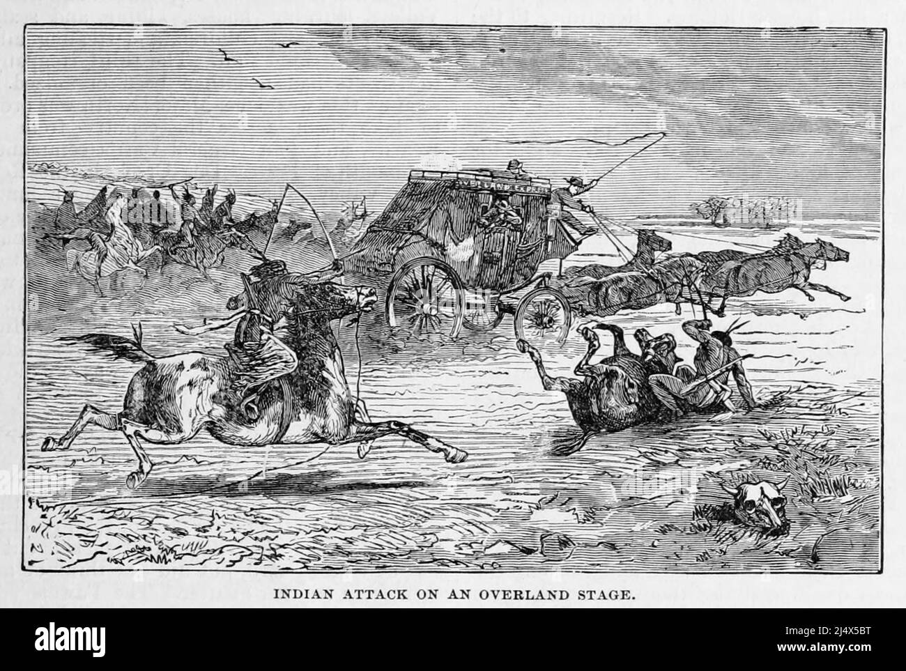 Indian Attack on an Overland Stage from the book The Pacific tourist :  Adams & Bishop's illustrated trans-continental guide of travel, from the  Atlantic to the Pacific Ocean : containing full descriptions