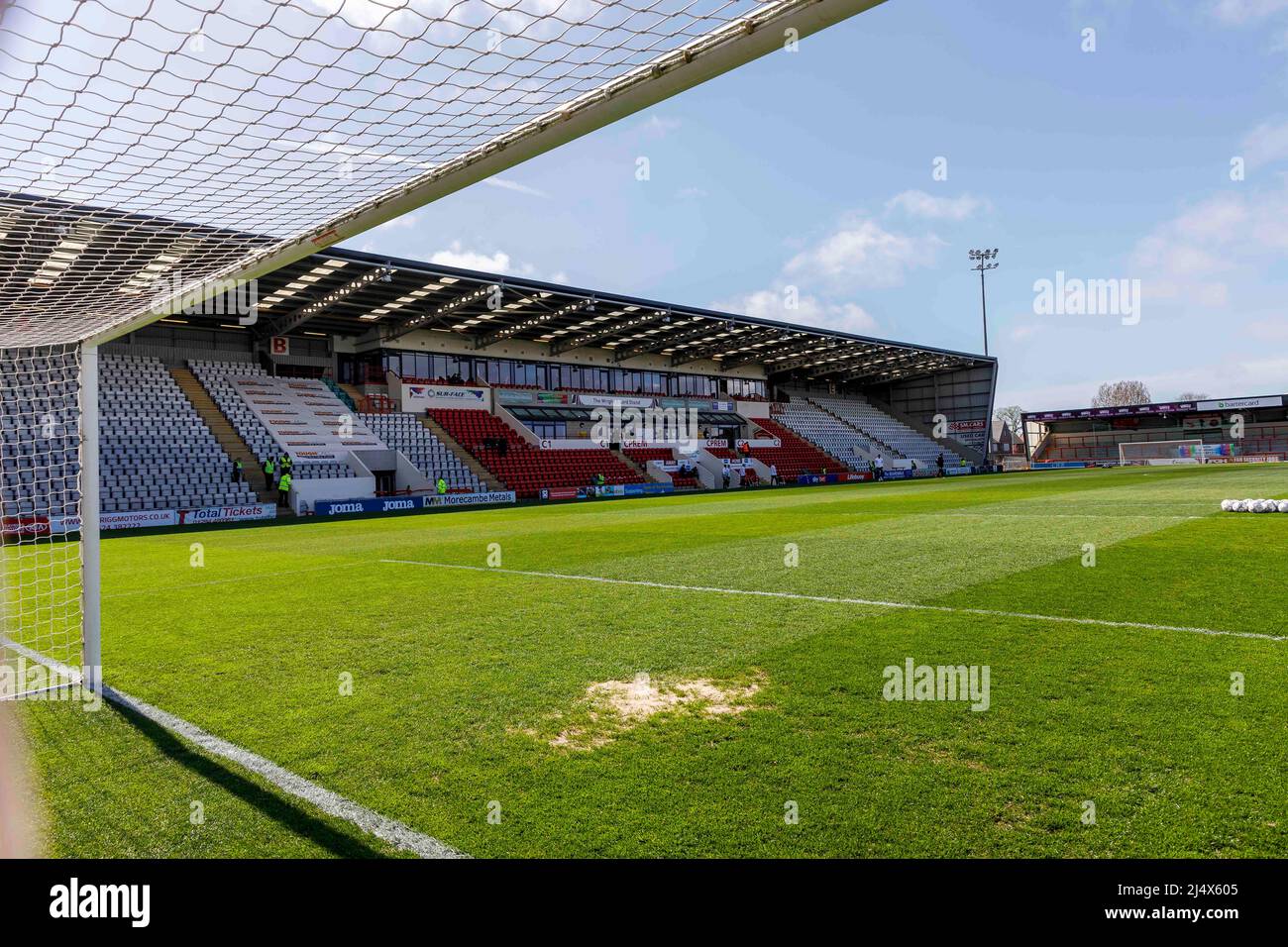 Morecambe, UK. 18th Apr, 2022. A general view (GV) of Globe Arena before the Sky Bet League One match between Morecambe and Portsmouth at Globe Arena on April 18th 2022 in Morecambe, England. (Photo by Daniel Chesterton/phcimages.com) Credit: PHC Images/Alamy Live News Stock Photo