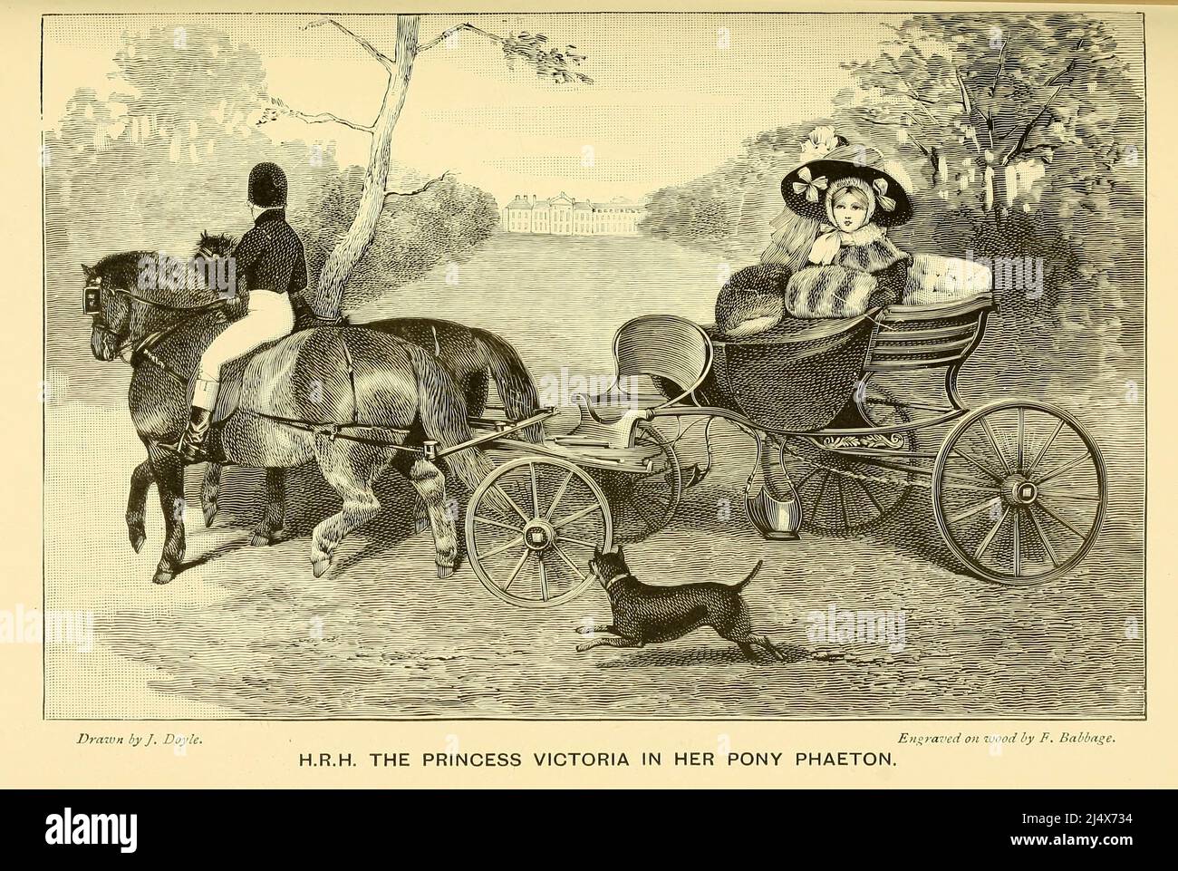H.R.H. Princess Victoria in her Pony Phaeton from the book Thoroughbred and other ponies with remarks on the height of racehorses since 1700 : being a rev. ed. of Ponies: past and present by Sir Walter Gilbey, Publisher London : Vinton 1903 Stock Photo