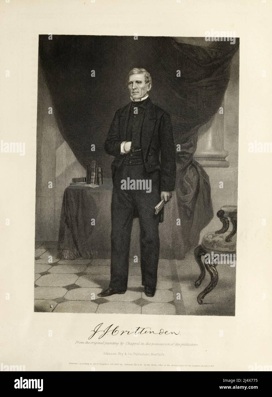 John Jordan Crittenden (September 10, 1787  – July 26, 1863) was an American statesman and politician from the U.S. state of Kentucky. He represented the state in the U.S. House of Representatives and the U.S. Senate and twice served as United States Attorney General in the administrations of William Henry Harrison, John Tyler, and Millard Fillmore. He was also the 17th governor of Kentucky and served in the state legislature. Although frequently mentioned as a potential candidate for the U.S. presidency, he never consented to run for the office. from the book History of the War for the Union Stock Photo