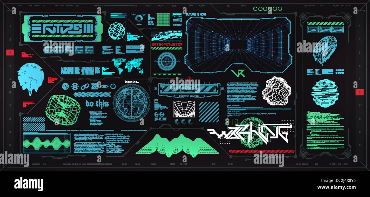 Futuristic cyberpunk HUD elements template set Stock Vector