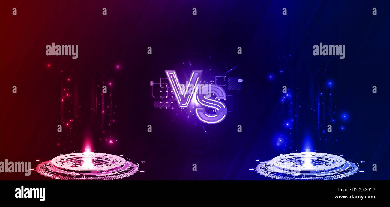 Futuristic hi-tech VS, Versus battle banner with circle hologram portals Stock Vector