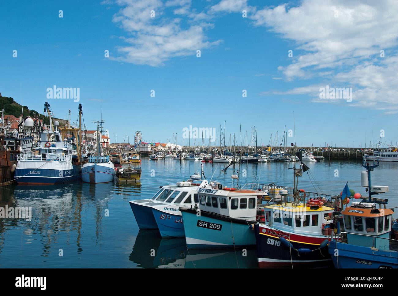 Fishing boats at their moorings, Scarborough, North Yorkshire UK Stock Photo