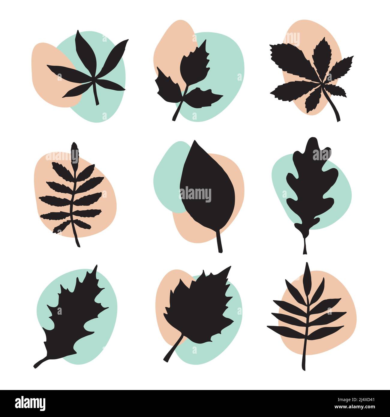 Vector set of leaves silhouette and abstract dots Stock Vector Image ...