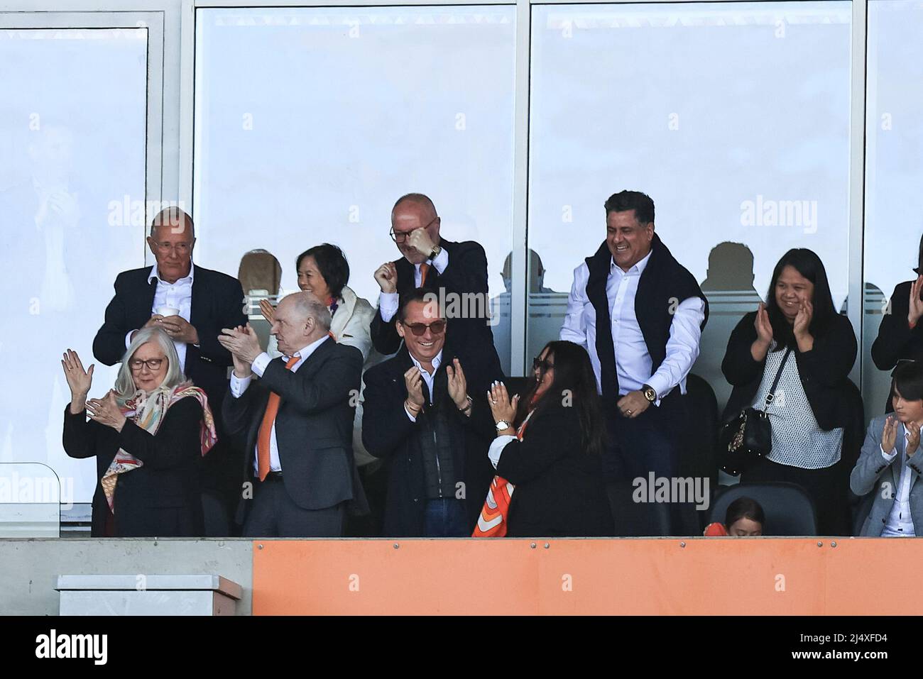 Simon Sadler owner of Blackpool celebrates CJ Hamilton 22 of Blackpool