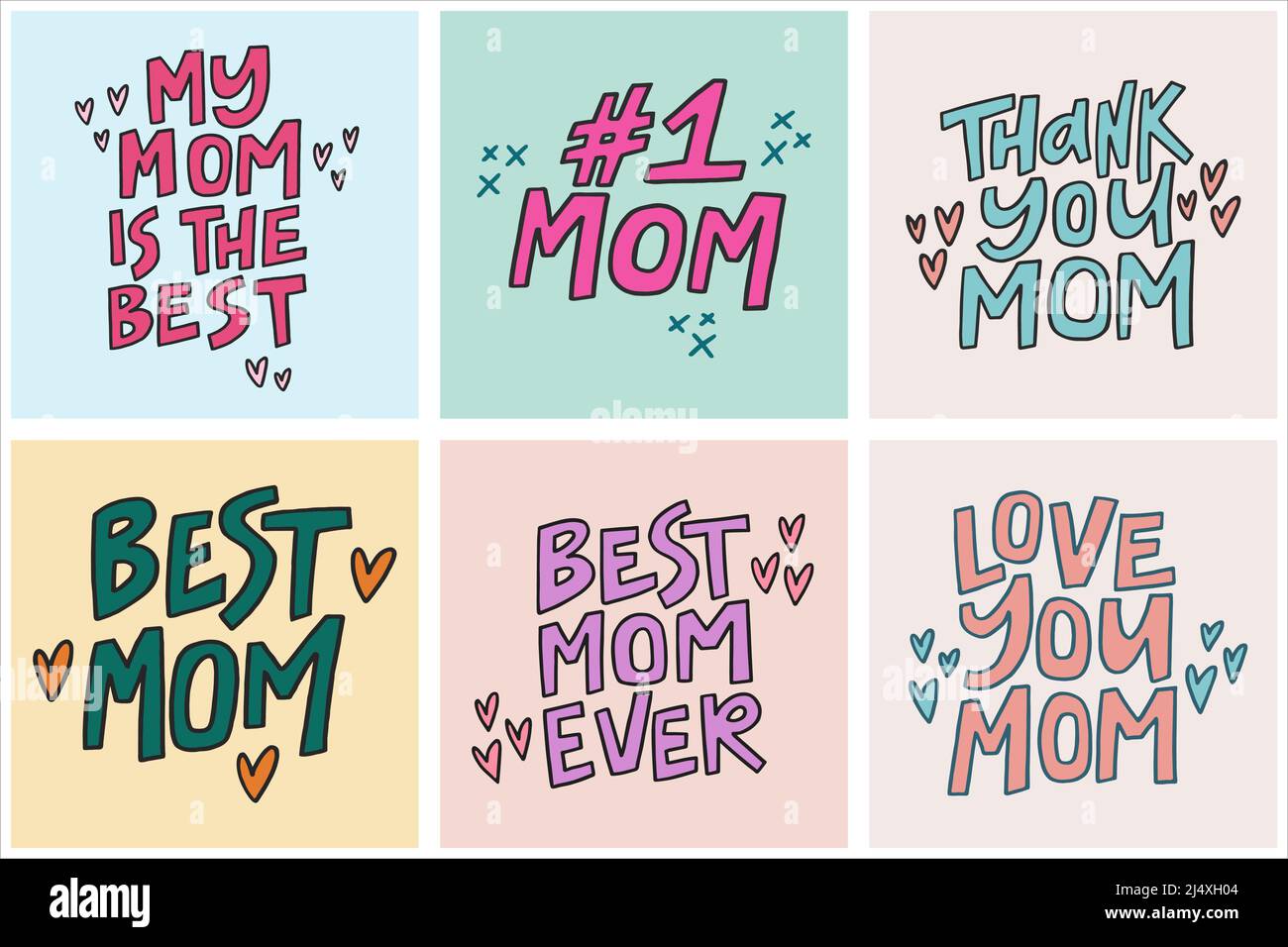 Set of hand-drawn quotes about Mothers day. Collection of modern ...