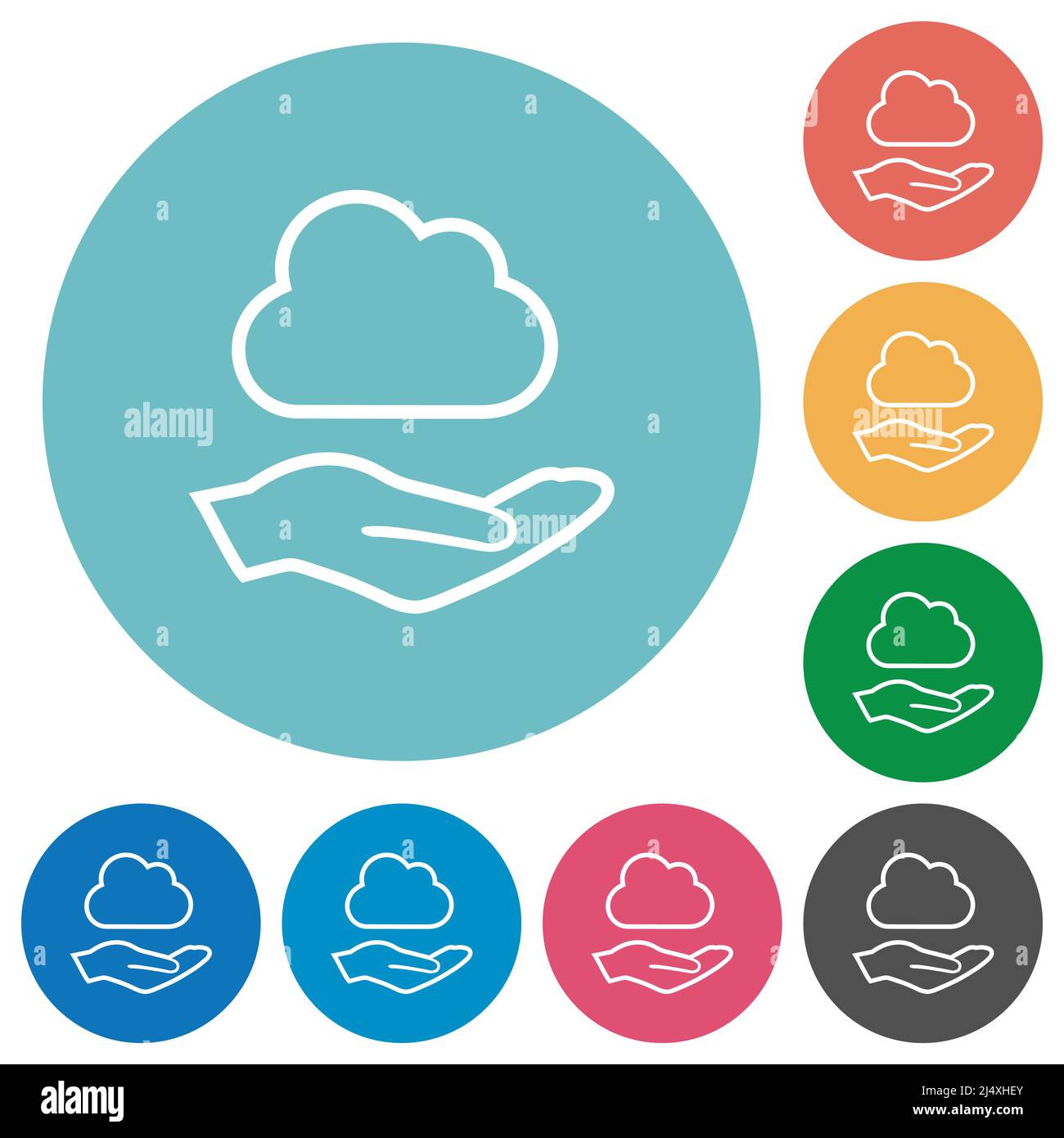 Cloud services outline flat white icons on round color backgrounds ...