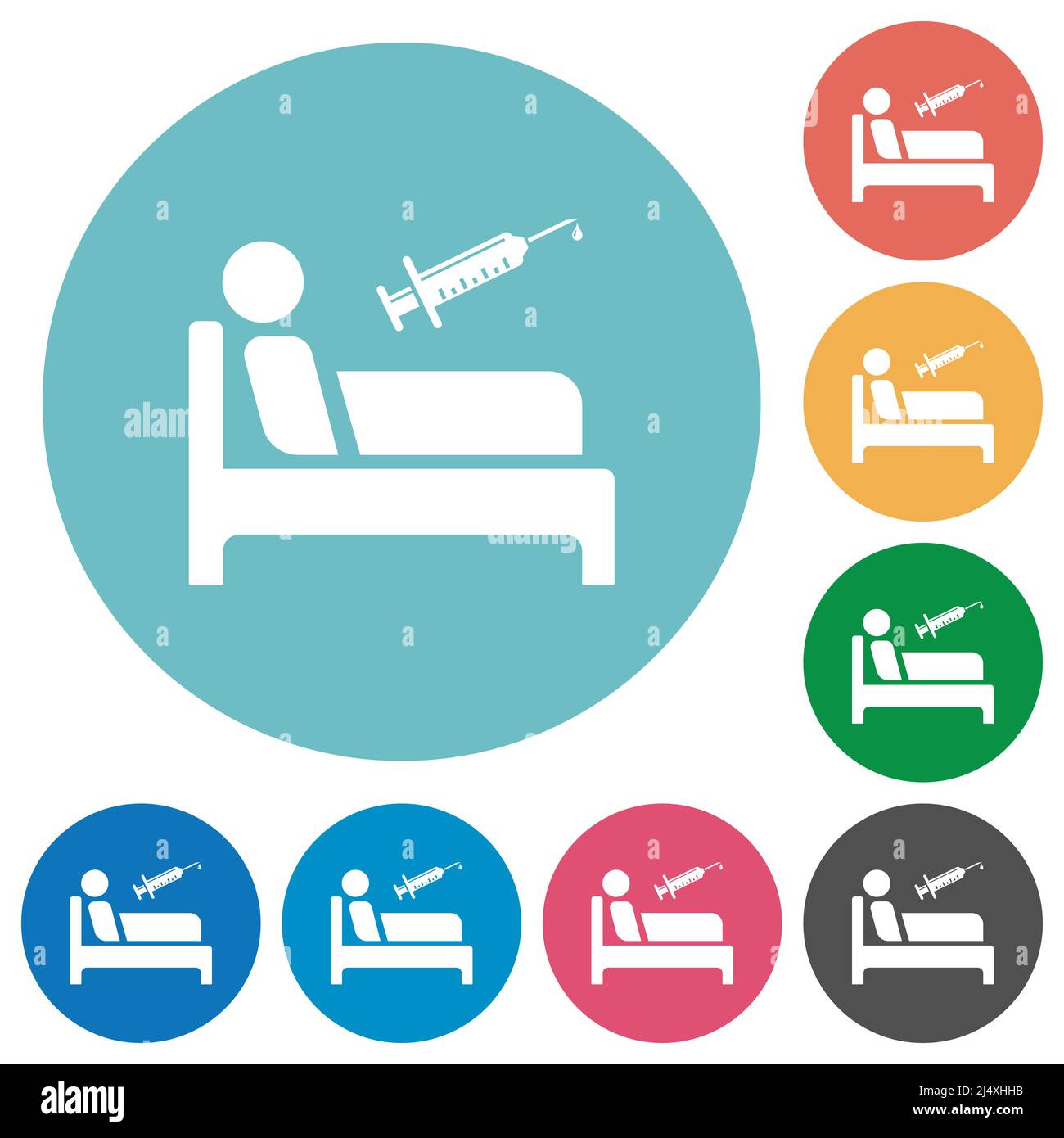 Vaccination ward flat white icons on round color backgrounds Stock ...