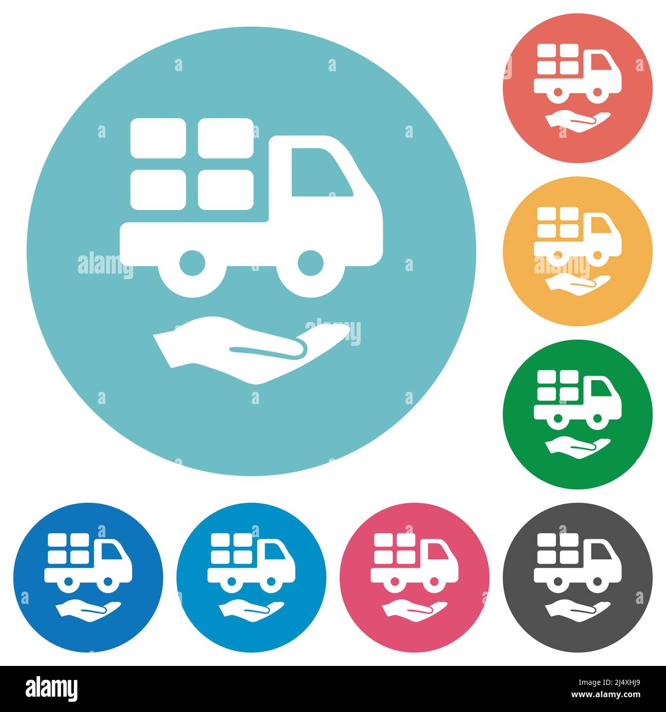 Courier services solid flat white icons on round color backgrounds Stock Vector